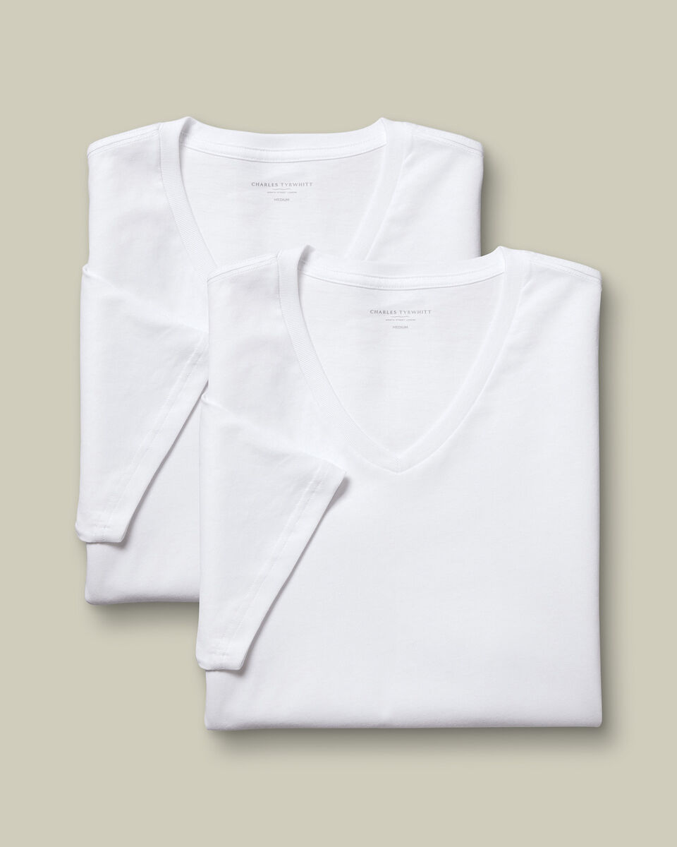 2 Pack V-Neck Cotton Undershirt - White Main image