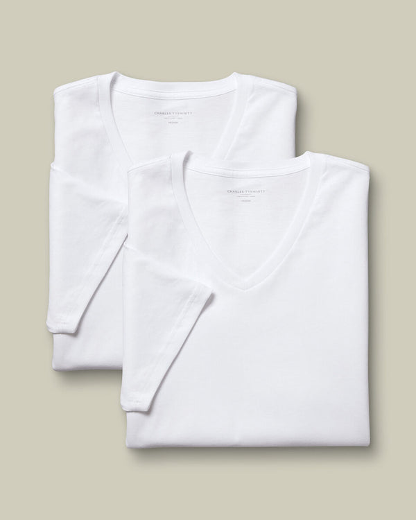 2 Pack V-Neck Cotton Undershirt - White