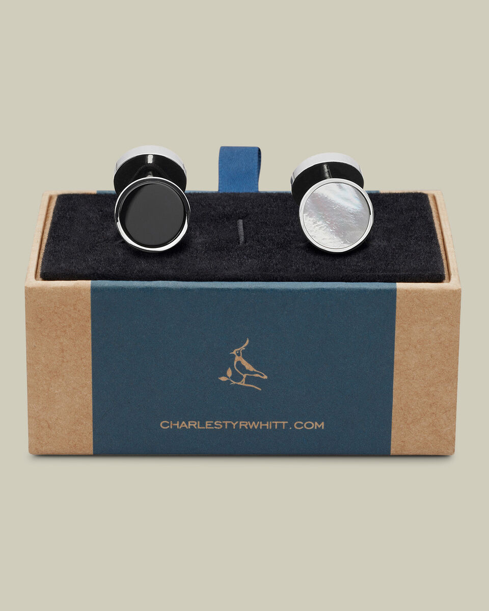 Mother of Pearl and Onyx Reversible Evening Cufflinks - Silver