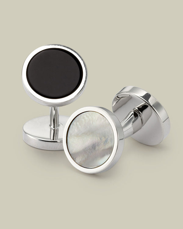 Mother of Pearl and Onyx Reversible Evening Cufflinks - Silver