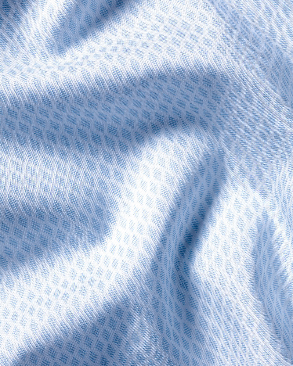 Semi-Spread Collar Non-Iron Stretch Poplin Diamond Print Shirt - Light Blue