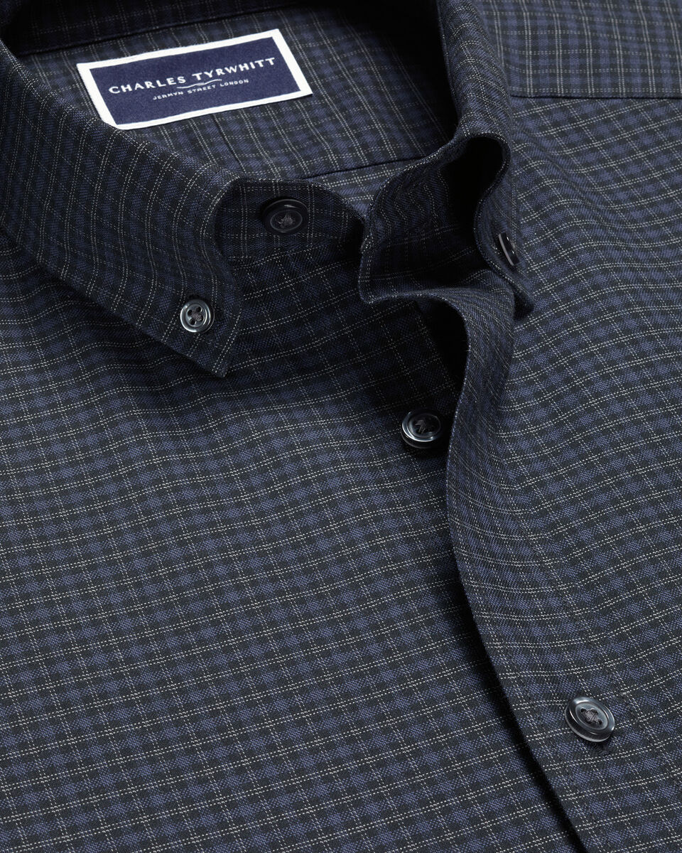 Brushed Cotton Twill Check Shirt - Dark Gray Main image