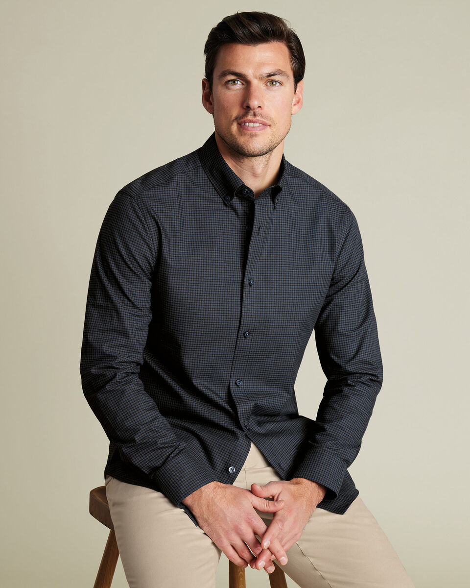 Brushed Cotton Twill Check Shirt - Dark Gray Secondary image