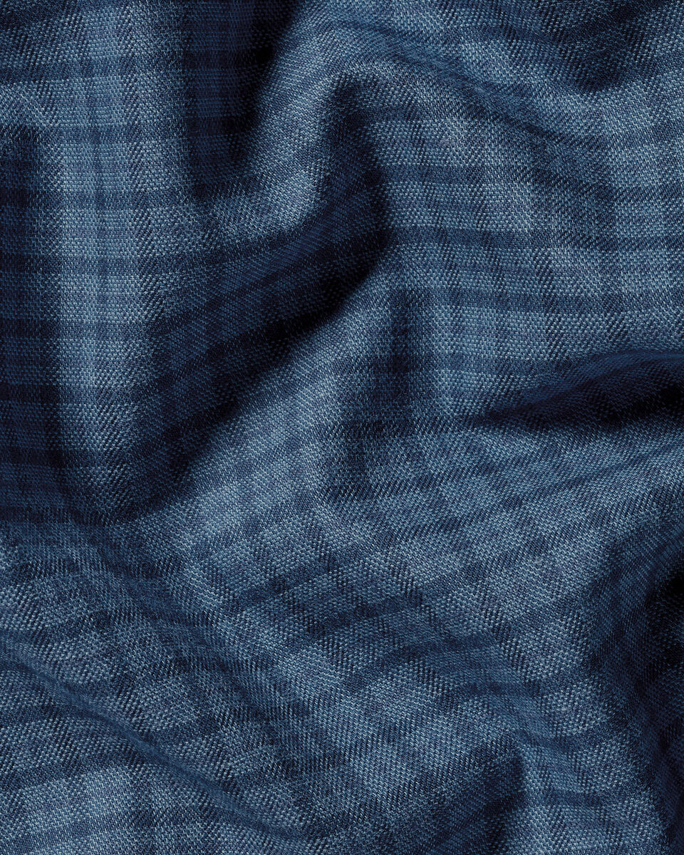 Brushed Cotton Twill Check Shirt - Petrol Blue