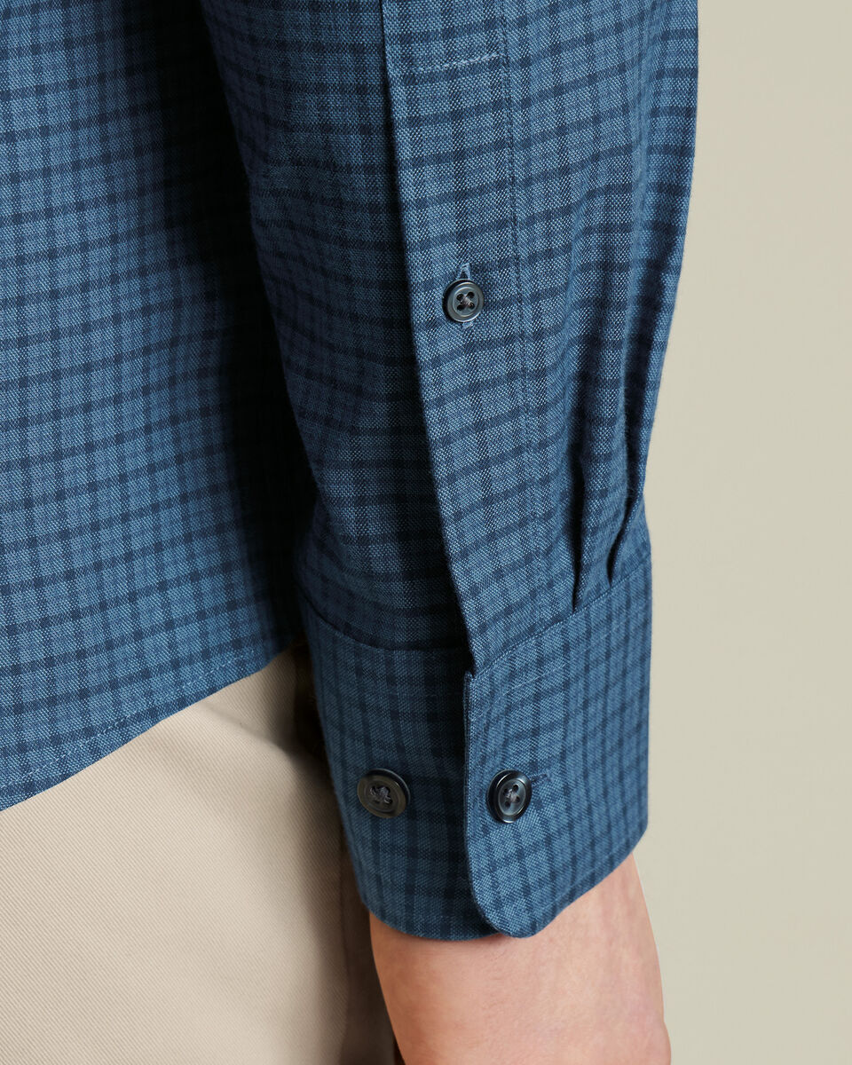 Brushed Cotton Twill Check Shirt - Petrol Blue