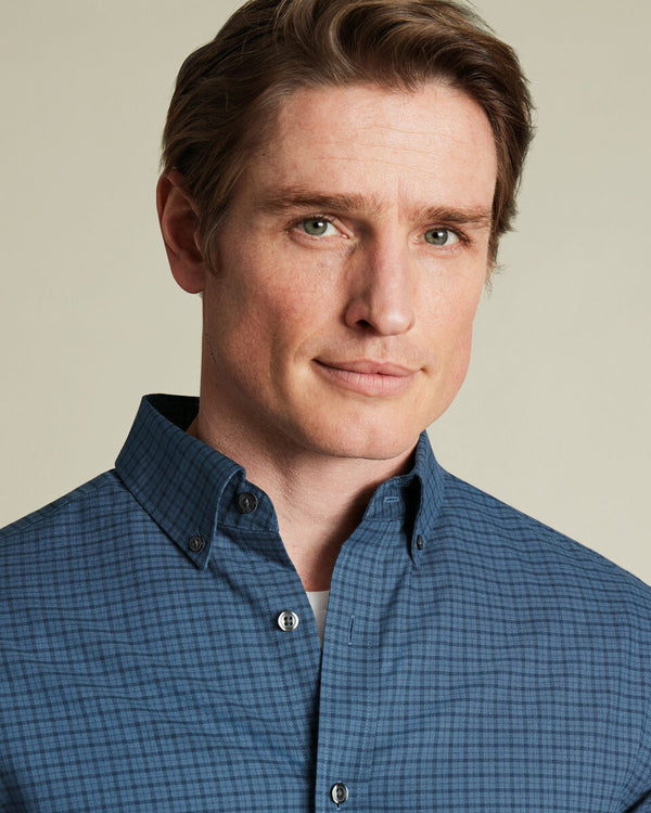 Brushed Cotton Twill Check Shirt - Petrol Blue