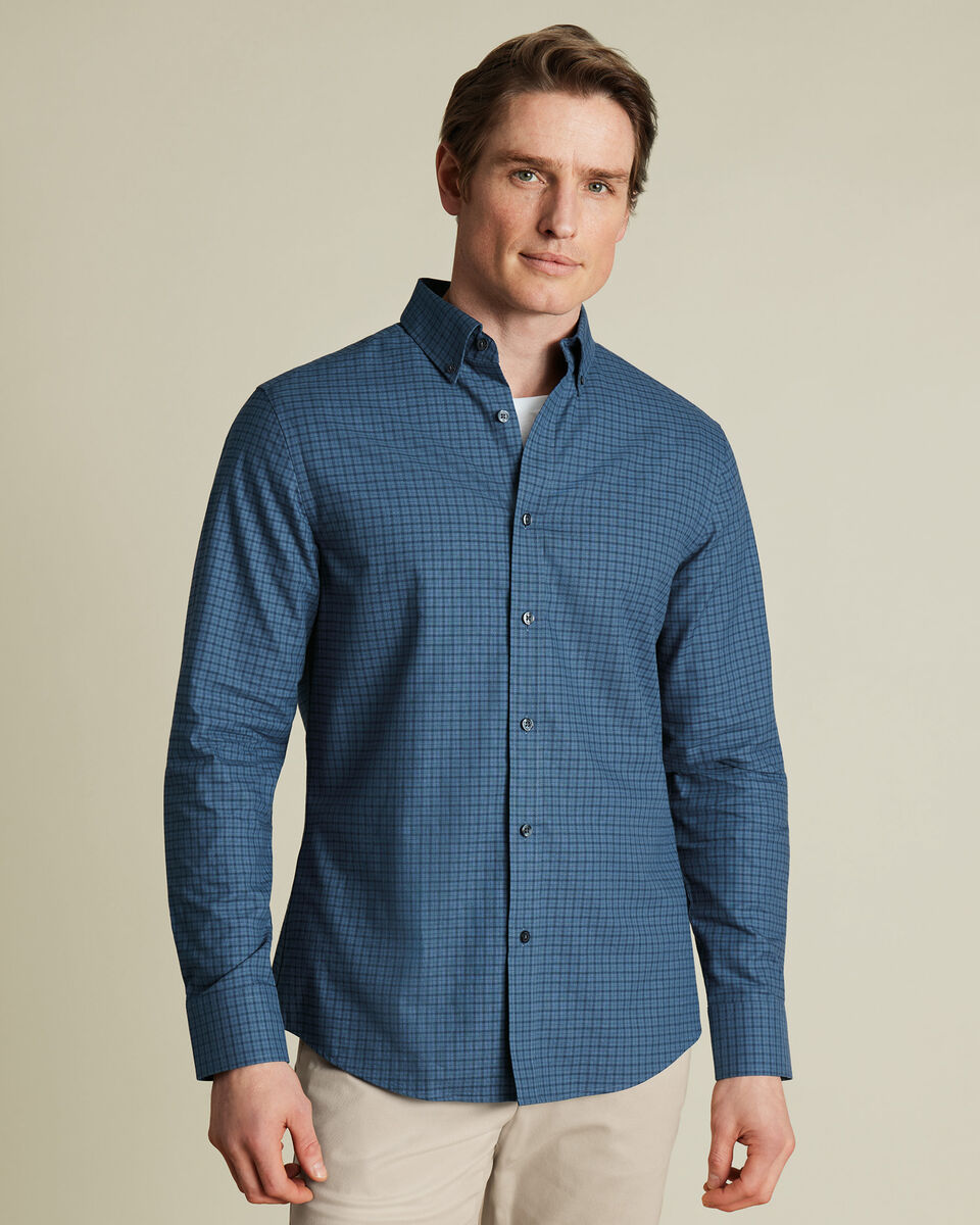 Brushed Cotton Twill Check Shirt - Petrol Blue Secondary image