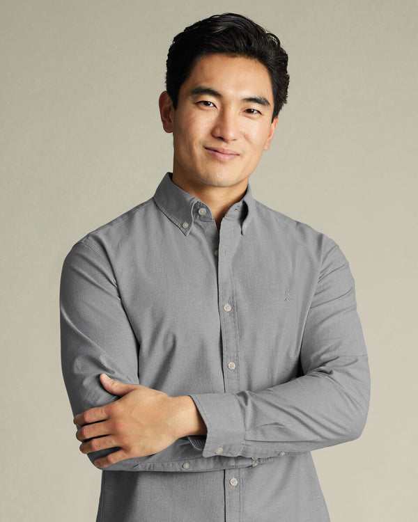 Button-Down Stretch Washed Oxford Shirt – Gray