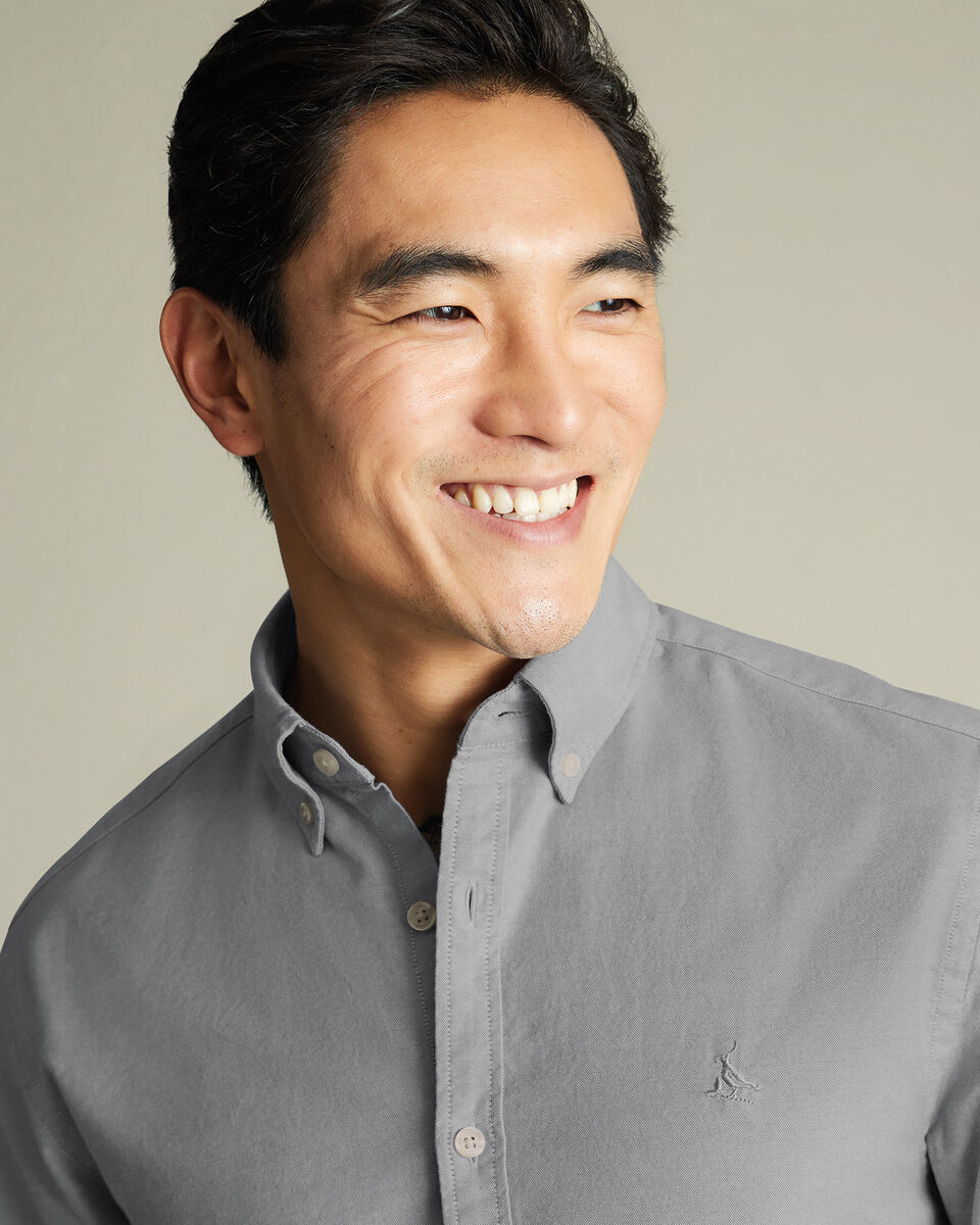 Button-Down Stretch Washed Oxford Shirt – Gray