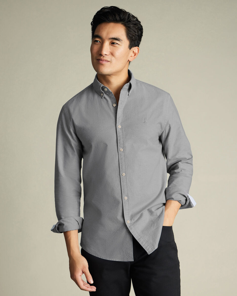 Button-Down Stretch Washed Oxford Shirt – Gray Main image