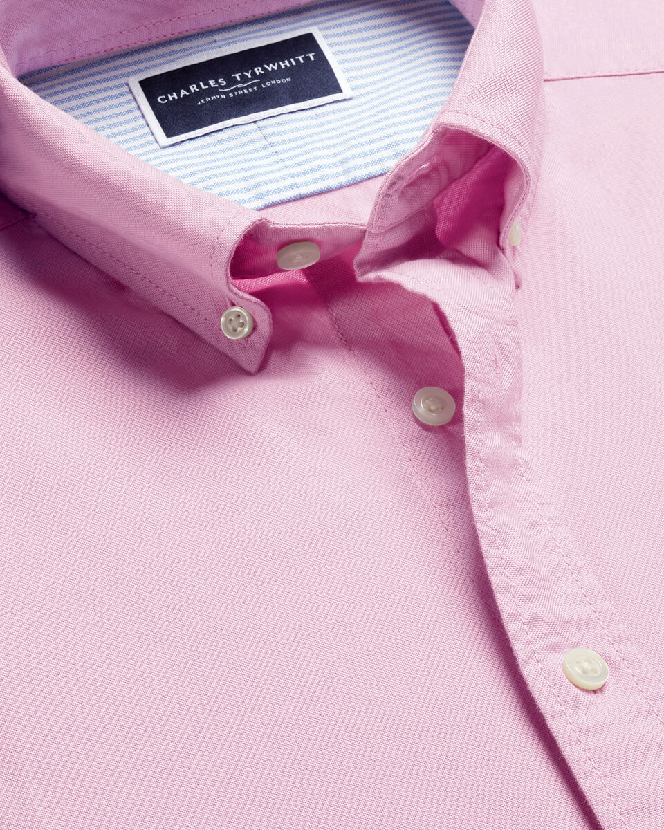 Short Sleeve Stretch Washed Oxford Shirt - Pink