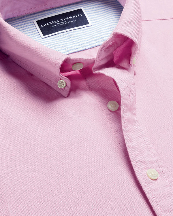 Short Sleeve Stretch Washed Oxford Shirt - Pink