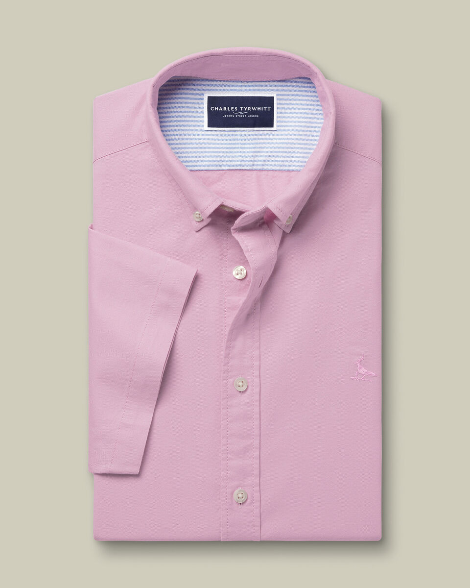 Short Sleeve Stretch Washed Oxford Shirt - Pink