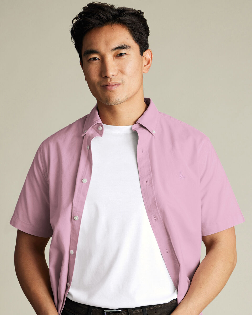 Short Sleeve Stretch Washed Oxford Shirt - Pink Main image