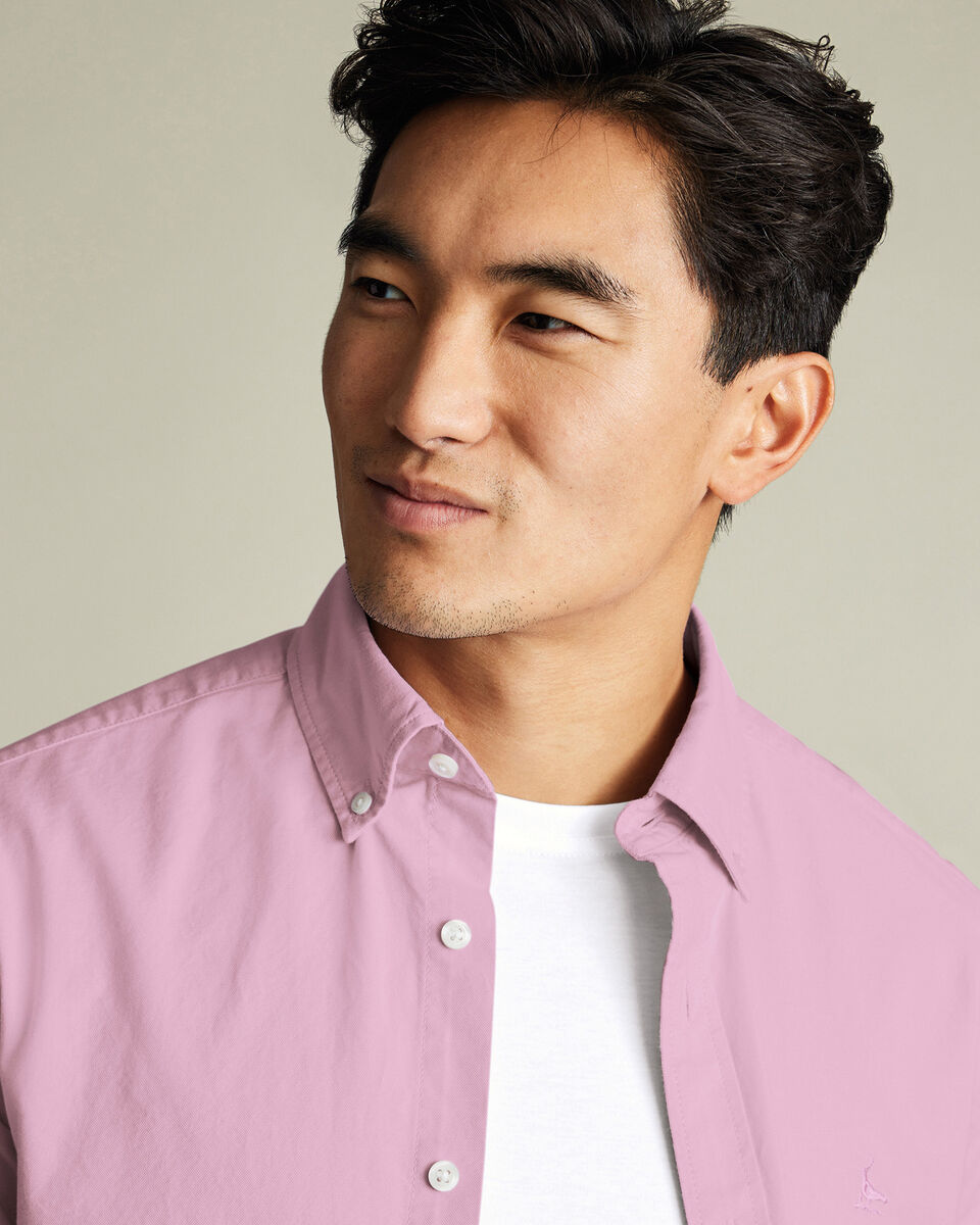 Short Sleeve Stretch Washed Oxford Shirt - Pink