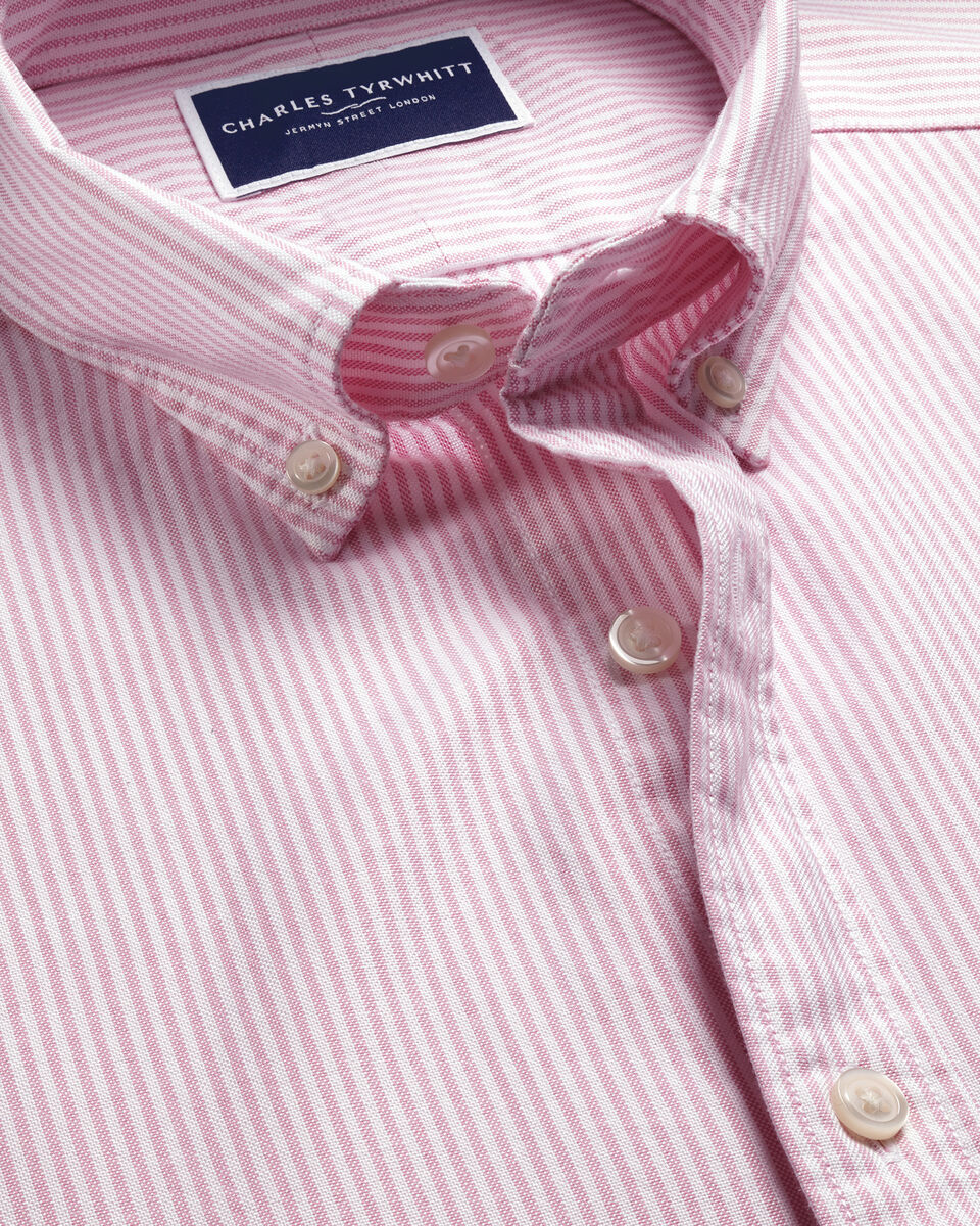 Button-Down Stretch Washed Oxford Stripe Shirt - Pink