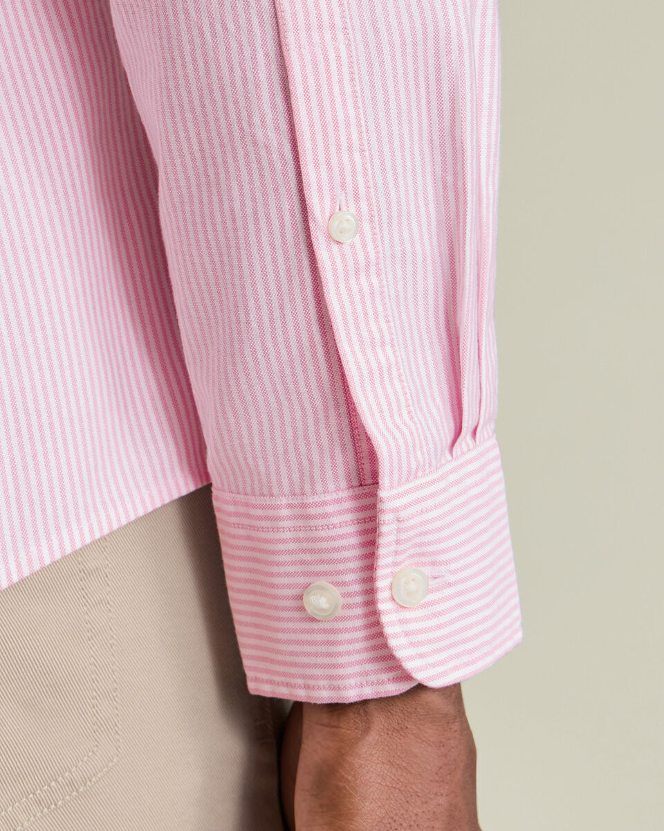 Button-Down Stretch Washed Oxford Stripe Shirt - Pink
