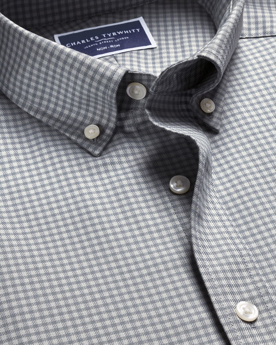 Twill Gingham Shirt - Light Gray