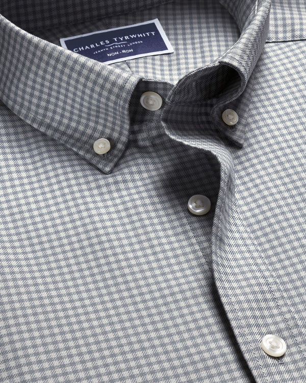 Twill Gingham Shirt - Light Gray