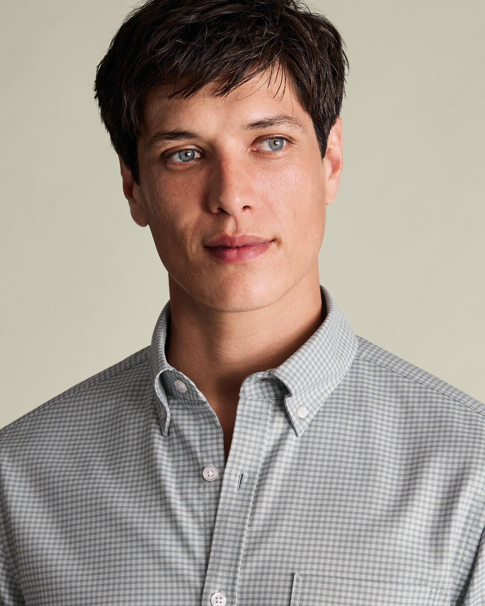 Twill Gingham Shirt - Light Gray