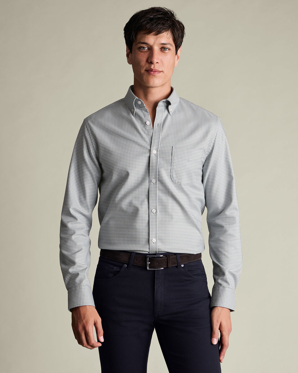 Twill Gingham Shirt - Light Gray