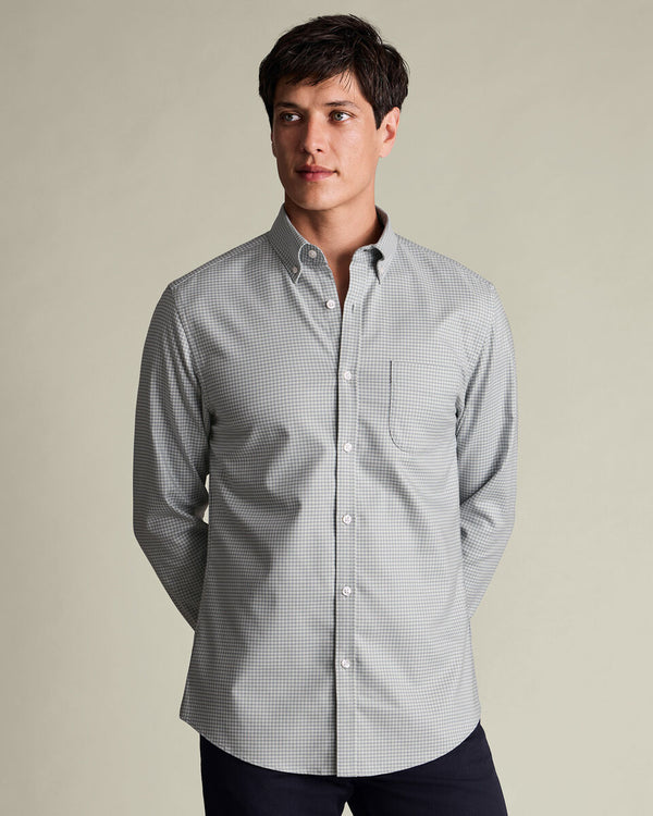 Twill Gingham Shirt - Light Gray