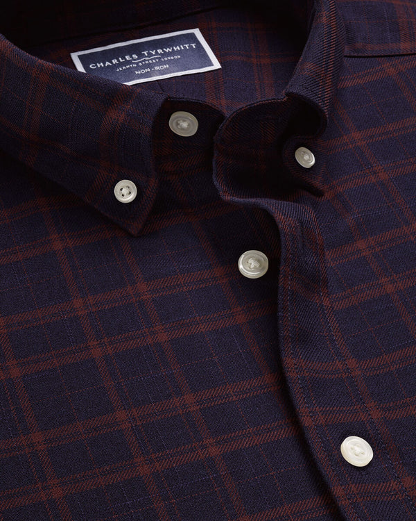 Non-Iron Twill Check Shirt - Navy Blue & Rust