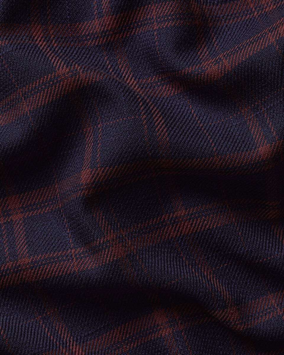 Non-Iron Twill Check Shirt - Navy Blue & Rust