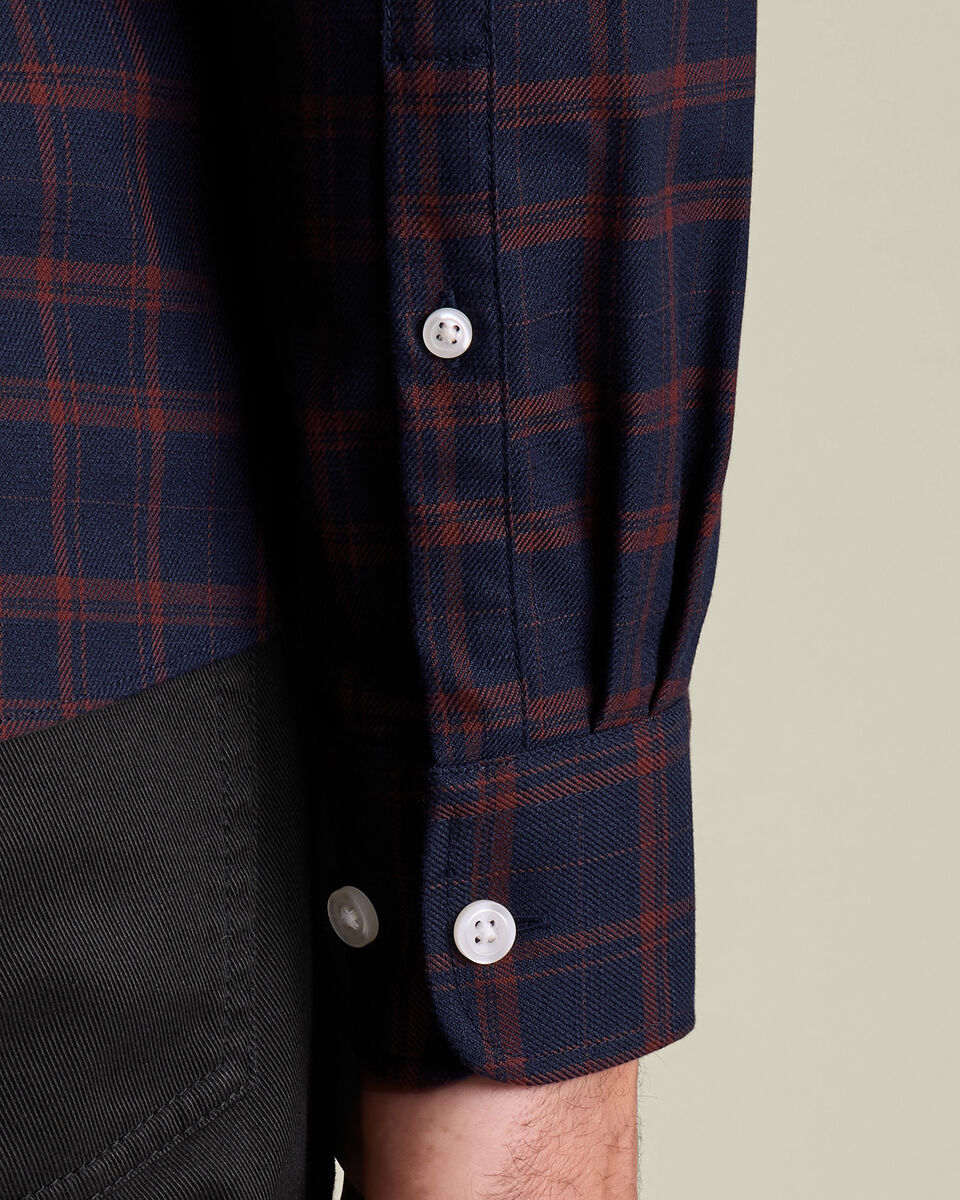 Non-Iron Twill Check Shirt - Navy Blue & Rust