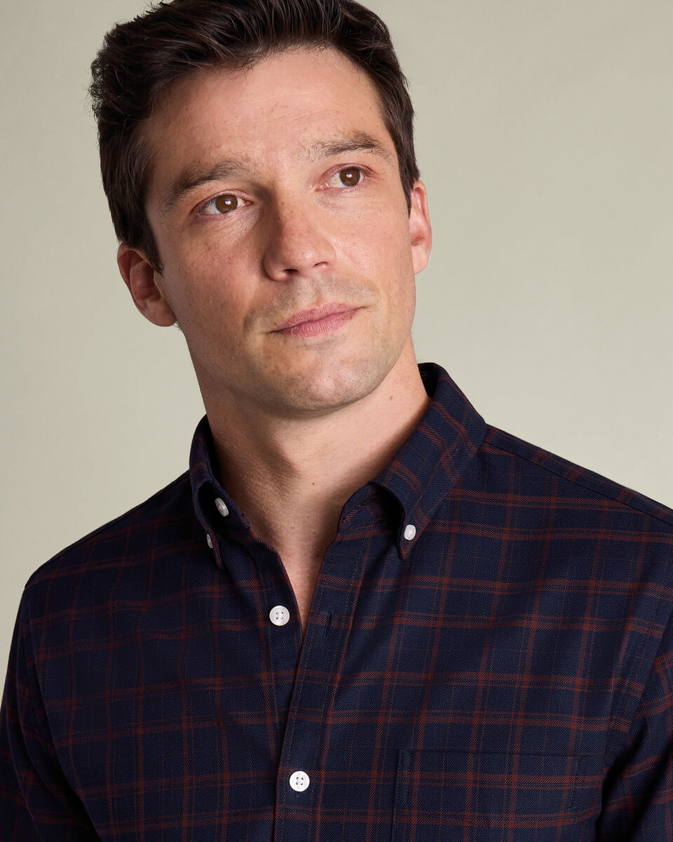 Non-Iron Twill Check Shirt - Navy Blue & Rust
