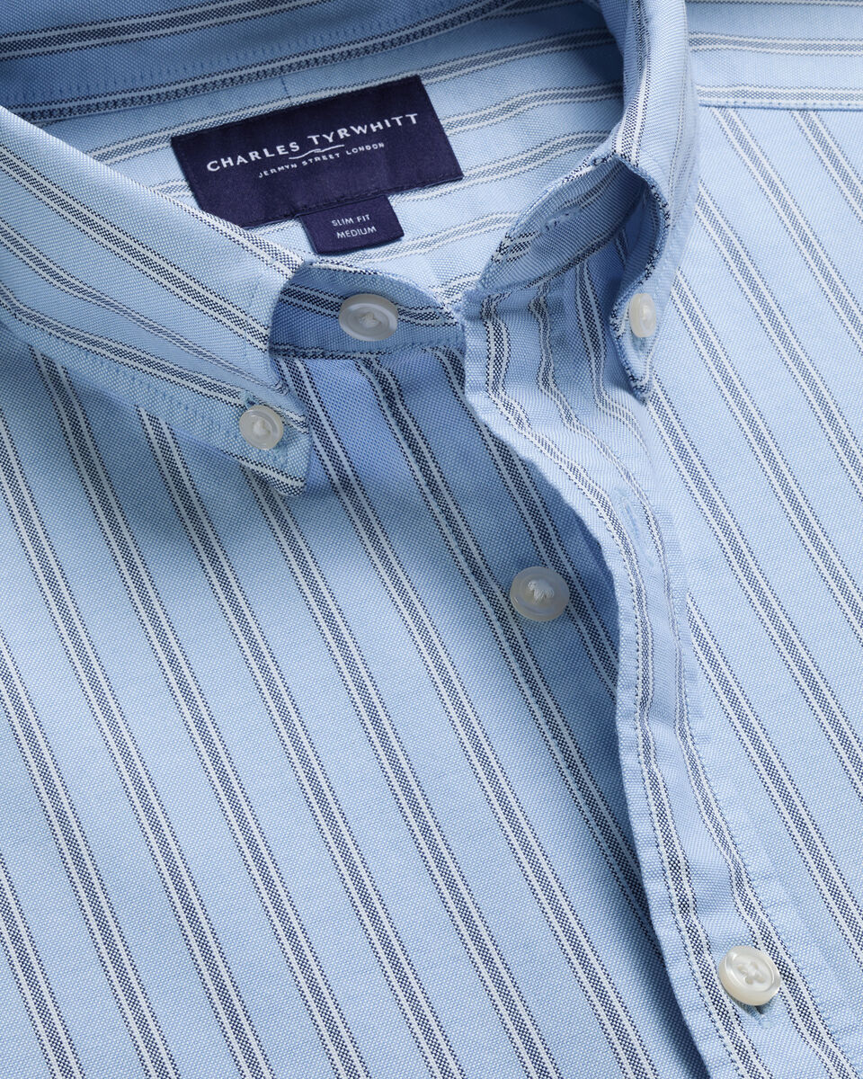 Button-Down Stretch Washed Oxford Stripe Shirt – Blue Secondary image