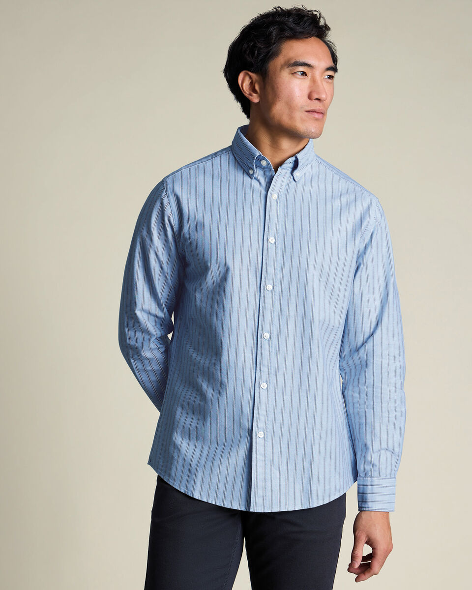 Button-Down Stretch Washed Oxford Stripe Shirt – Blue