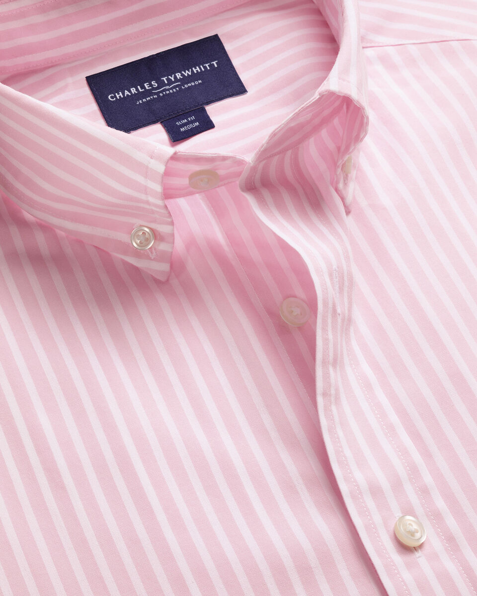 Button-Down Stretch Washed Poplin Stripe Shirt – Pink