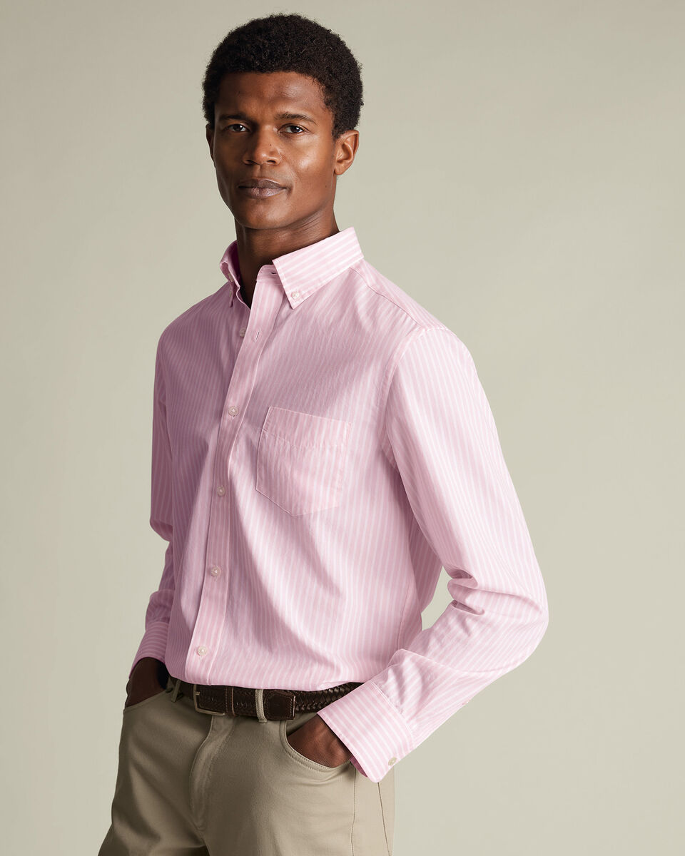Button-Down Stretch Washed Poplin Stripe Shirt – Pink Main image