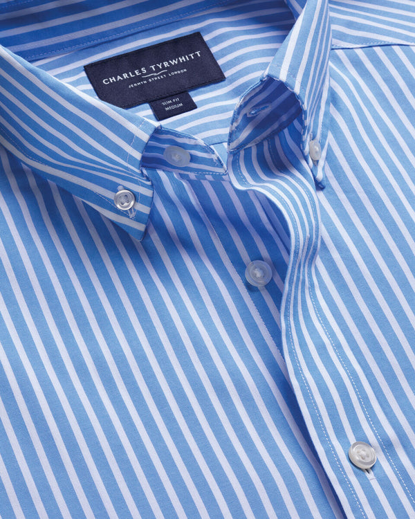 Button-Down Stretch Washed Poplin Stripe Shirt – Ocean Blue