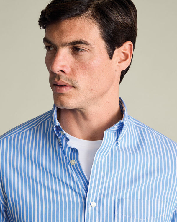 Button-Down Stretch Washed Poplin Stripe Shirt – Ocean Blue