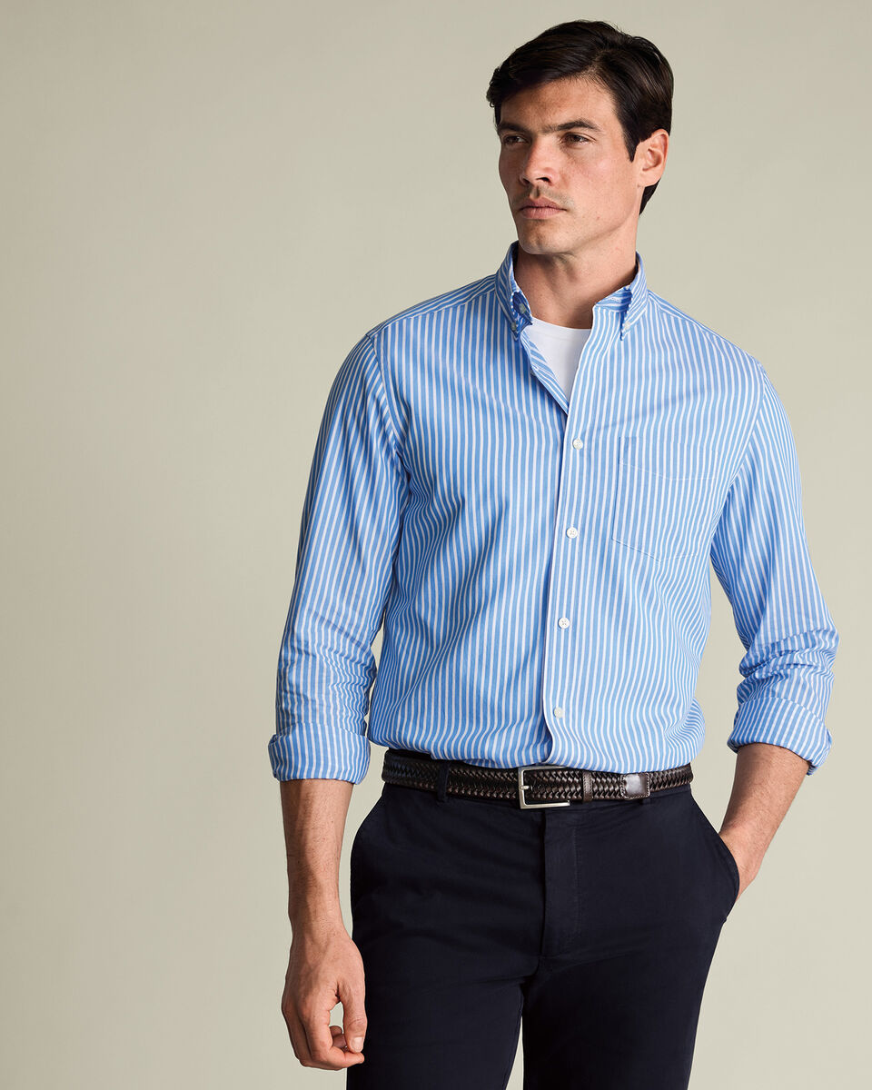 Button-Down Stretch Washed Poplin Stripe Shirt – Ocean Blue Main image
