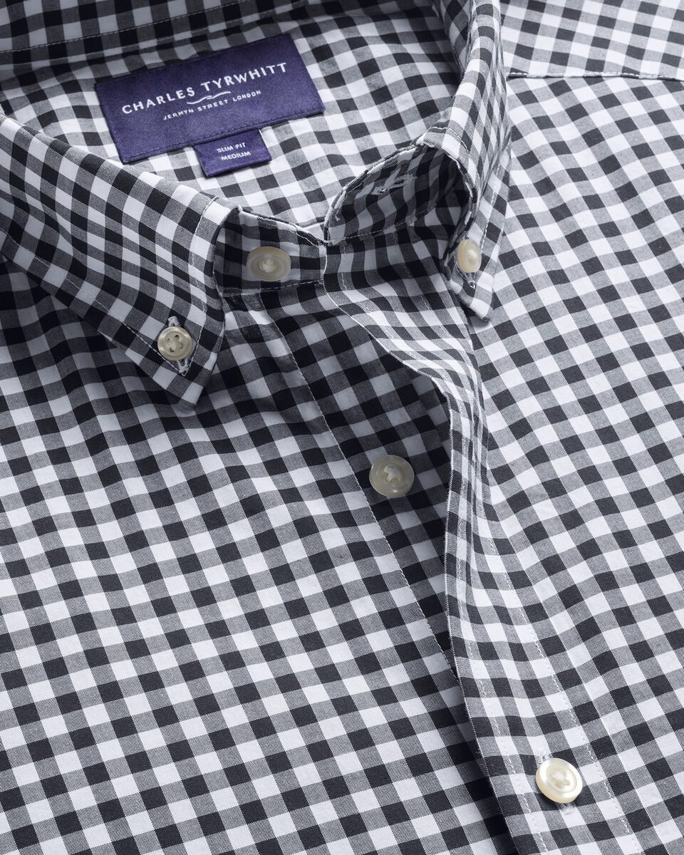 Button-Down Stretch Washed Poplin Gingham Shirt – Dark Navy