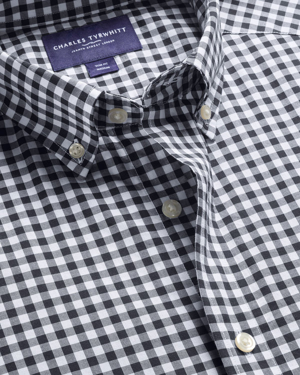 Button-Down Stretch Washed Poplin Gingham Shirt – Dark Navy
