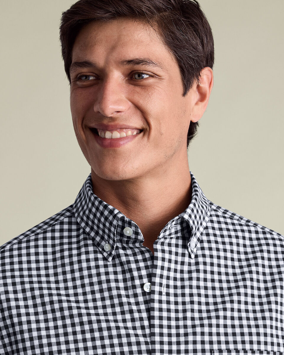 Button-Down Stretch Washed Poplin Gingham Shirt – Dark Navy