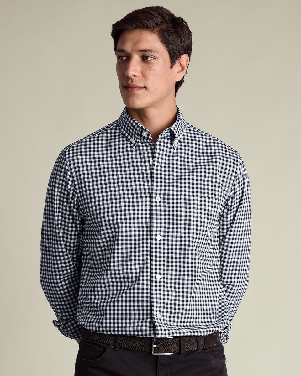Button-Down Stretch Washed Poplin Gingham Shirt – Dark Navy Main image