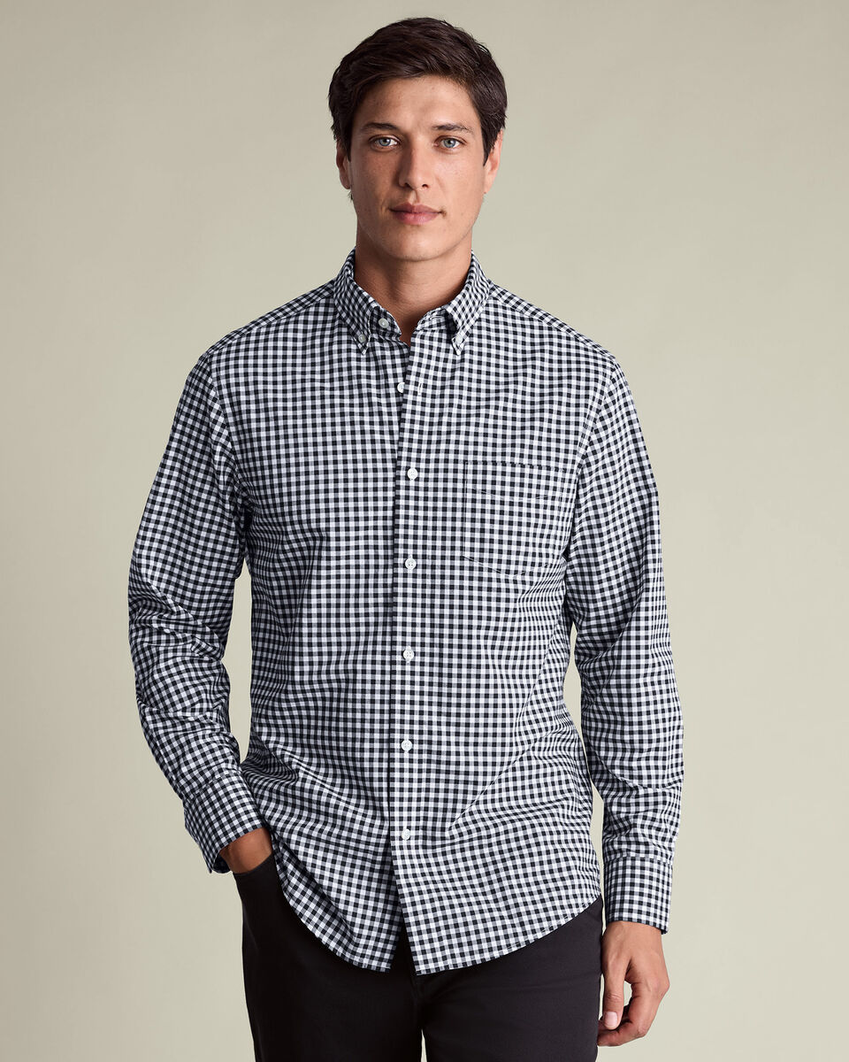 Button-Down Stretch Washed Poplin Gingham Shirt – Dark Navy