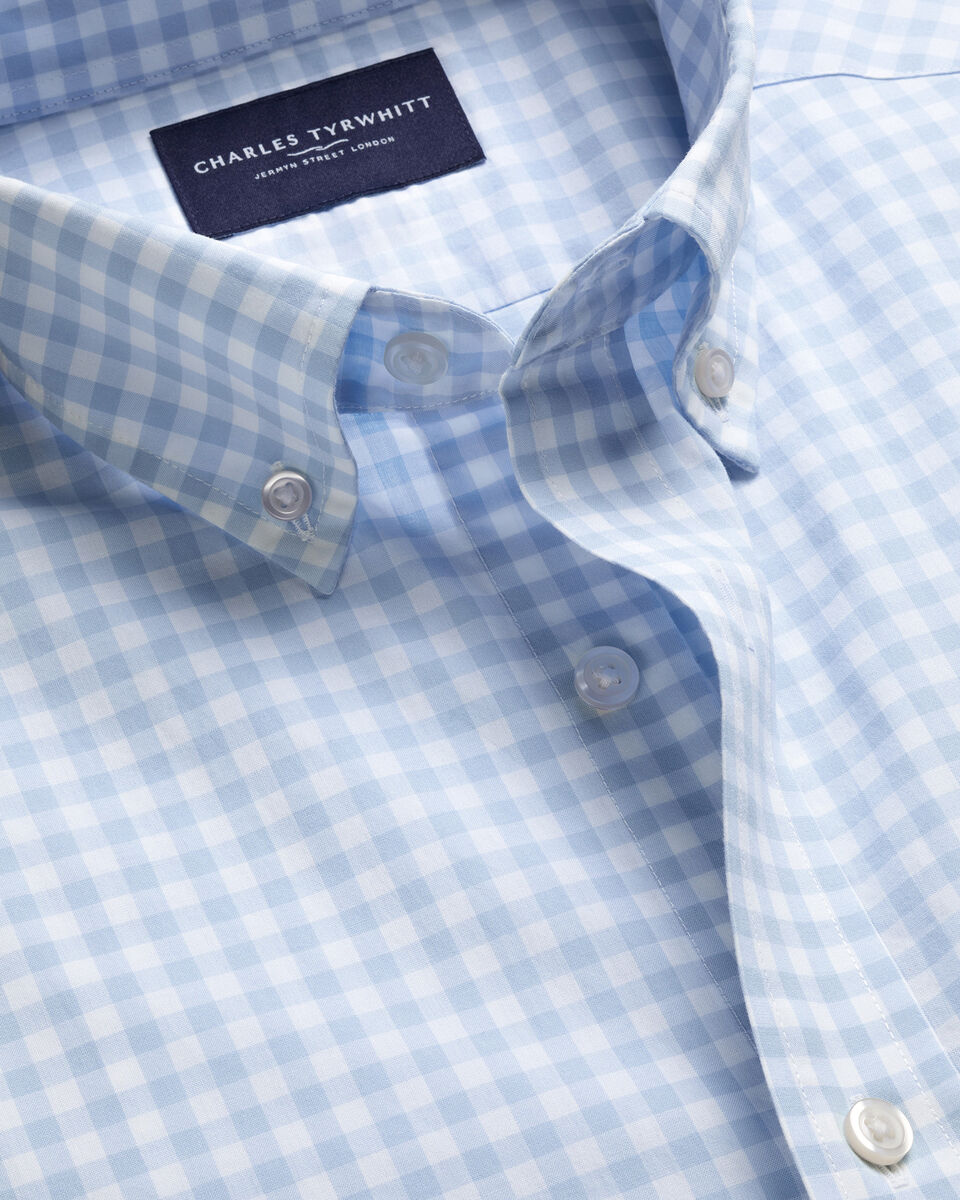 Button-Down Stretch Washed Poplin Gingham Shirt – Light Blue Secondary image