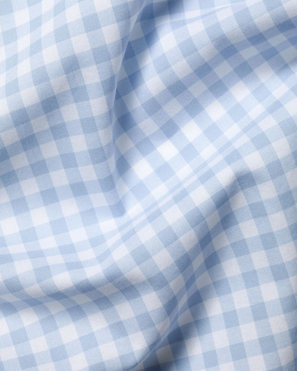 Button-Down Stretch Washed Poplin Gingham Shirt – Light Blue