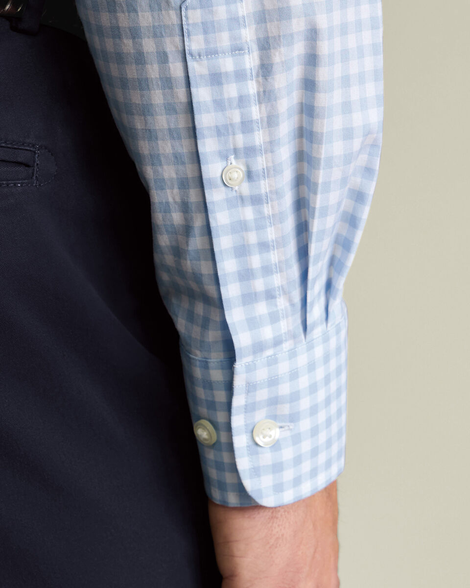 Button-Down Stretch Washed Poplin Gingham Shirt – Light Blue