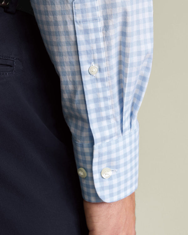 Button-Down Stretch Washed Poplin Gingham Shirt – Light Blue
