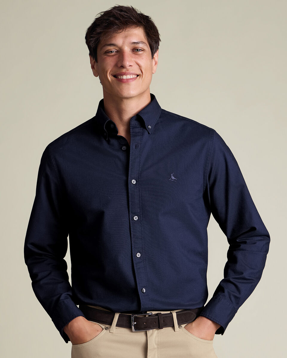 Stretch Washed Oxford Shirt - Dark Blue