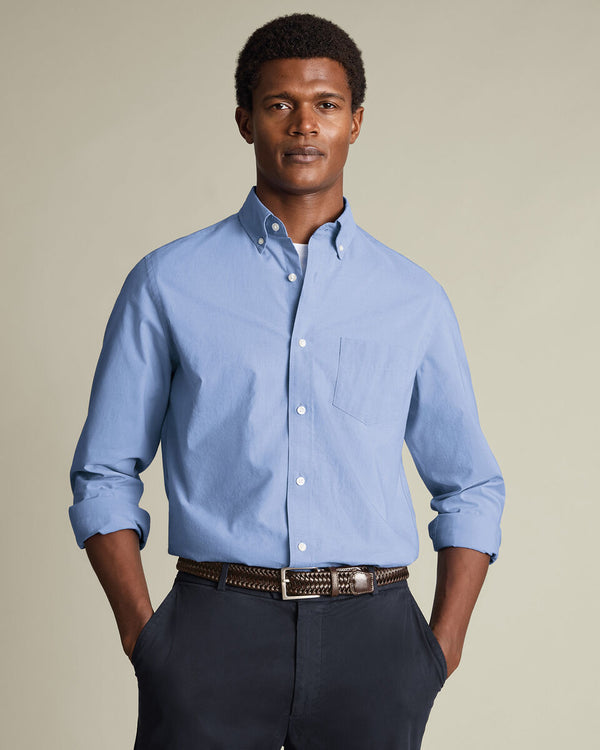 Button-Down Stretch Washed Poplin Shirt - Cornflower Blue