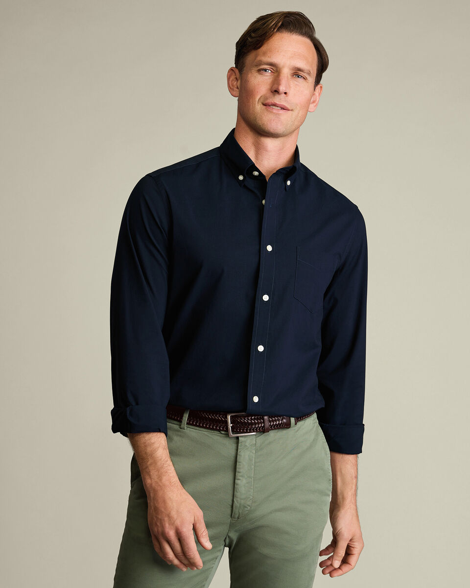 Button-Down Stretch Washed Poplin Shirt – Dark Blue