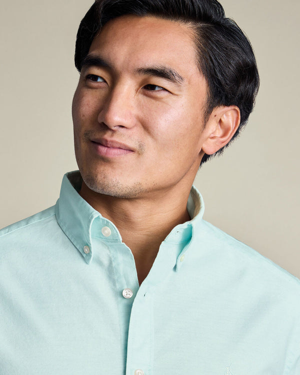 Button-Down Stretch Washed Oxford Shirt - Aqua